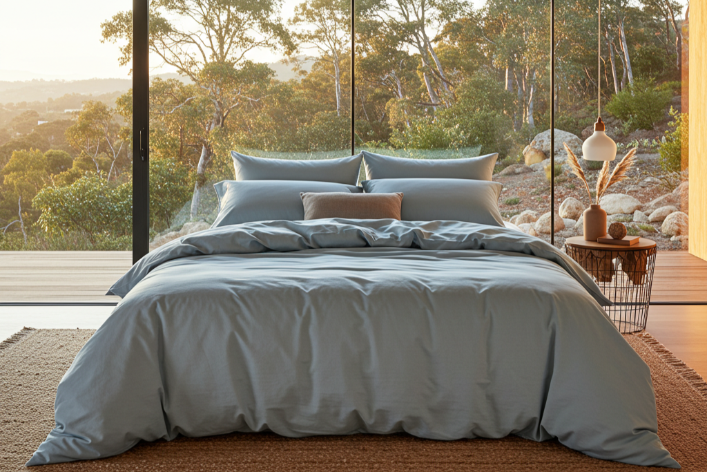 URBANHUT Bettwäsche-Set 4-teilig, 700 Fadenzahl, 100% Baumwolle Satin – Silbergrau, Mit Tiefem Spannbetttuch (Doppelbett)